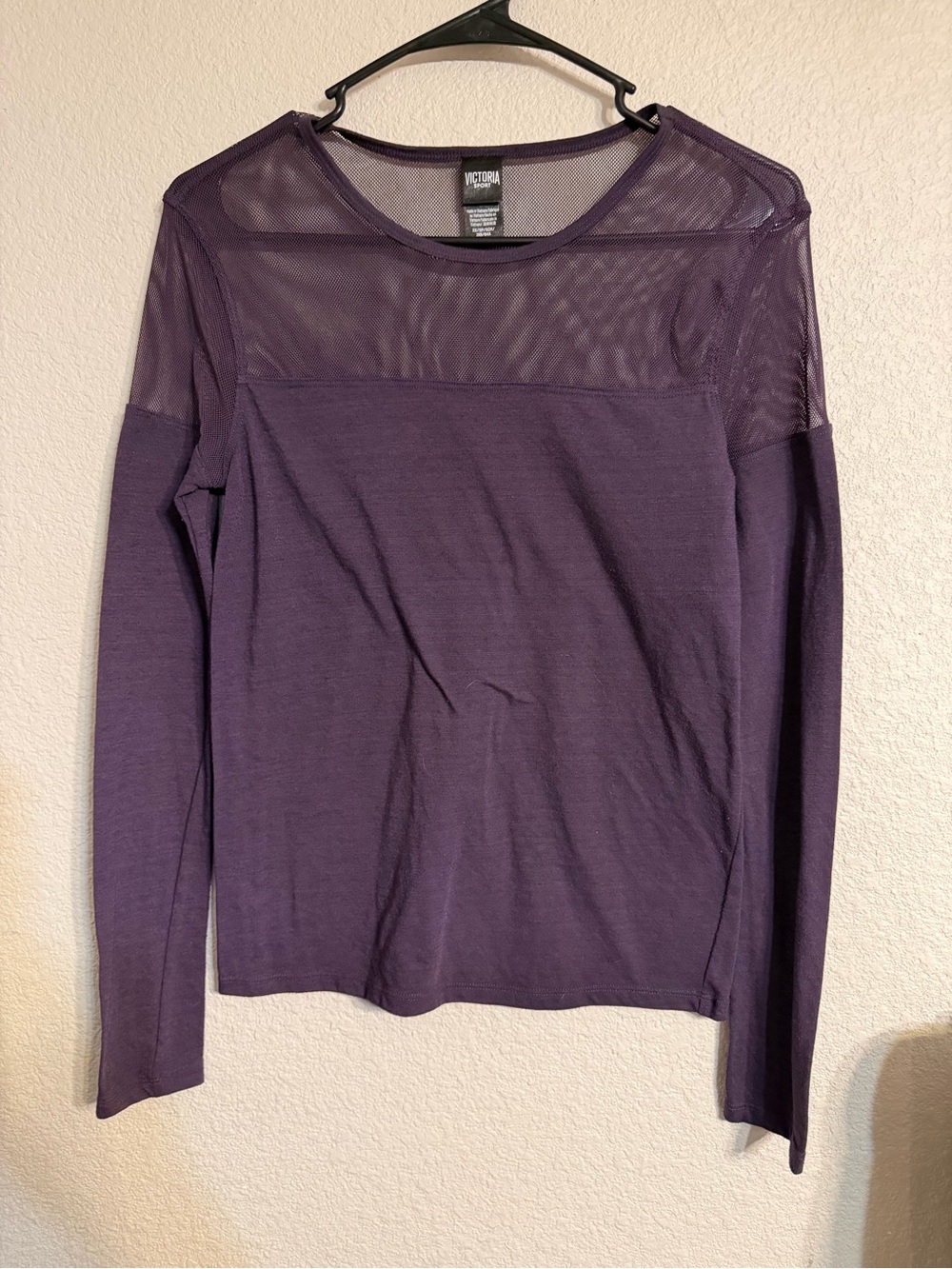Victoria's Secret Deep Plum Long-Sleeve Top with Sheer Mesh Yoke